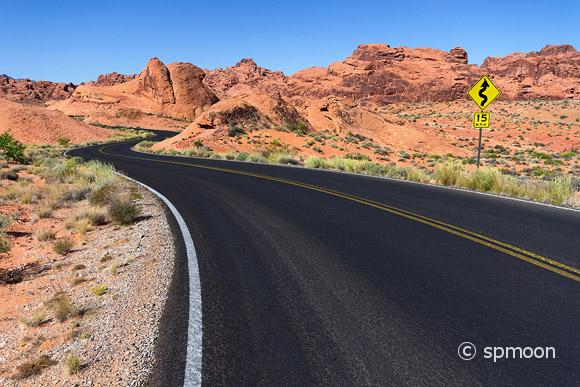 Winding road through red rocks, Valley of Fire State Park, Nevada.